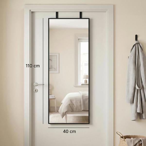 HOMCOM 40 x 110 cm Full Length Wall Mirror with Adjustable Hooks, Black