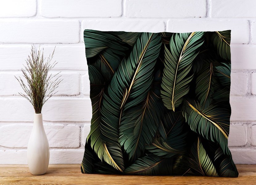 Warren Reed Green and Gold Leaves Cushions