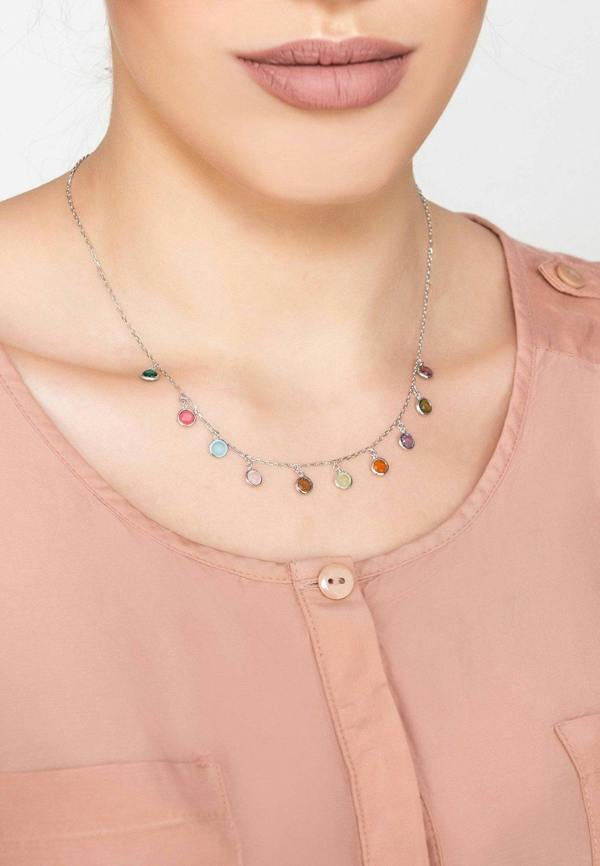 Florence Multi Coloured Gemstone Necklace Silver - LATELITA Necklaces