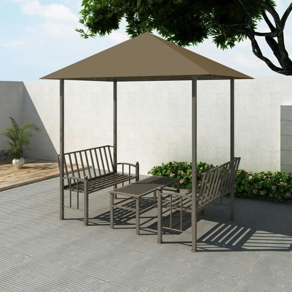 Berkfield Garden Pavilion with Table and Benches 2.5x1.5x2.4 m Taupe 180 g/m�__