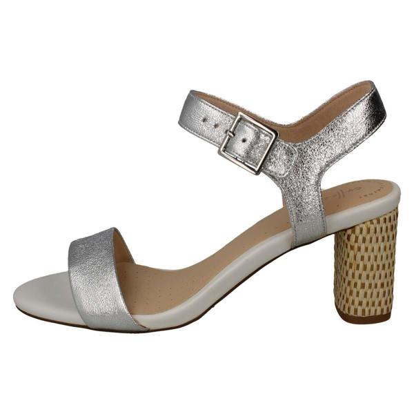 Clarks Ladies Clarks Block Heeled Peep Toe Sandals Amali Weave