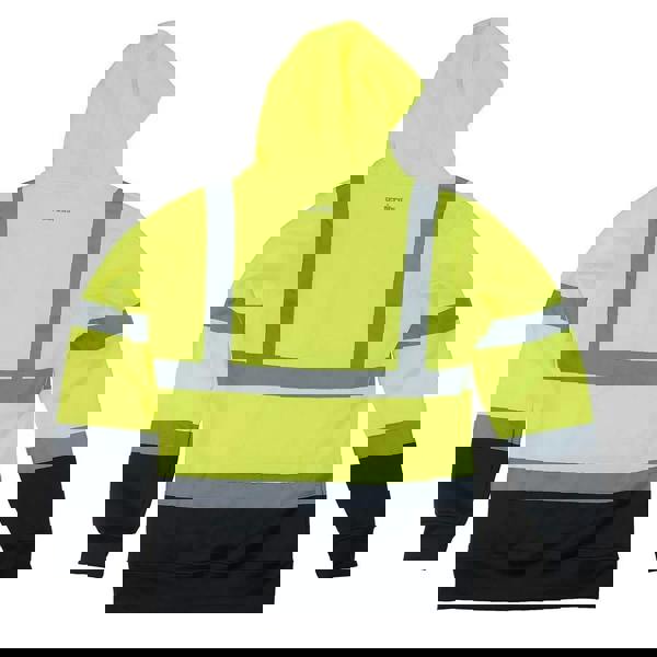 Scruffs High Visibility Mens Hi-Viz Work Pull Over Hoodie, yellow fluorescent hoodie with reflective silver strips for high visibility and safety at work.