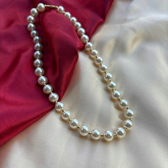 The Colourful Aura Large Ivory Lightweight White Round Pearl Bridesmaid Statement Choker Necklace