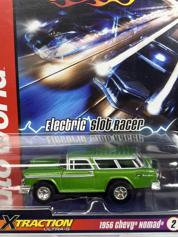 Auto World Slot Cars 1956 Chevy Nomad Green X Traction Flame Throwers HO Scale SC366-2