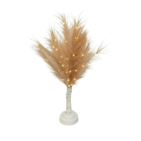 70cm Champagne Feather Tree Table Lamp with Warm White LEDs, Battery Operated Decorative Light image 1