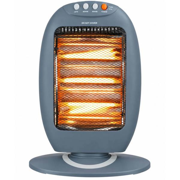 Dyzi 1200W Halogen Heater 3 Heat Settings Oscillating Tip-Over Grey