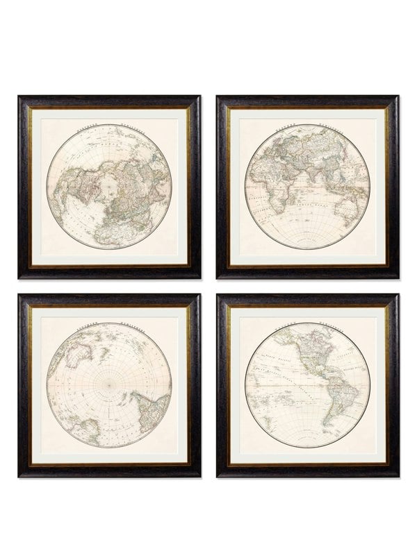 Exceptional Art c.1838 World Map Hemispheres