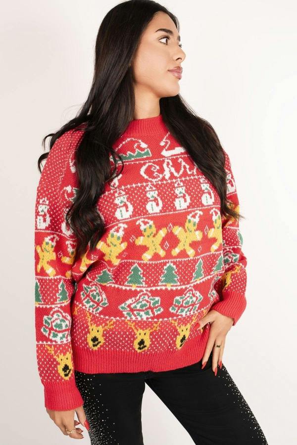 Zailie Christmas Pattern Knitted Jumper - Red