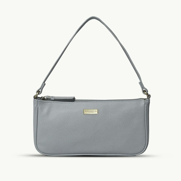 Assots London 'ZARA' Cashmere Blue Soft Pebble Grain Real Leather Baguette Shoulder Bag