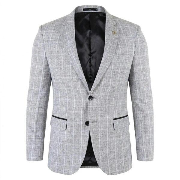 TruClothing IM11 - Men's Check Slim Fit Two-Button Blazer - Grey