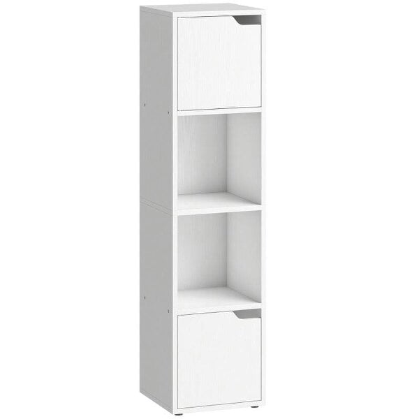 Narrow Bookcase, 4-Tier Bookshelf, Storage Cabinet with doors for Living Room, Bedroom, White