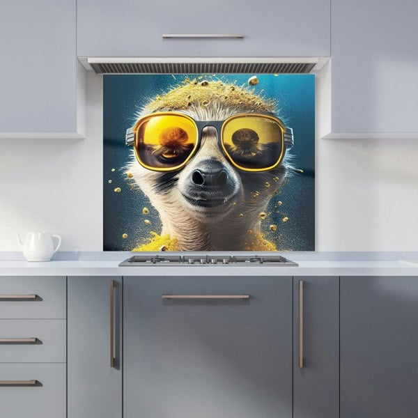 Warren Reed - Designer Meerkat With Golden Glasses Splashart Kitchen Splashback