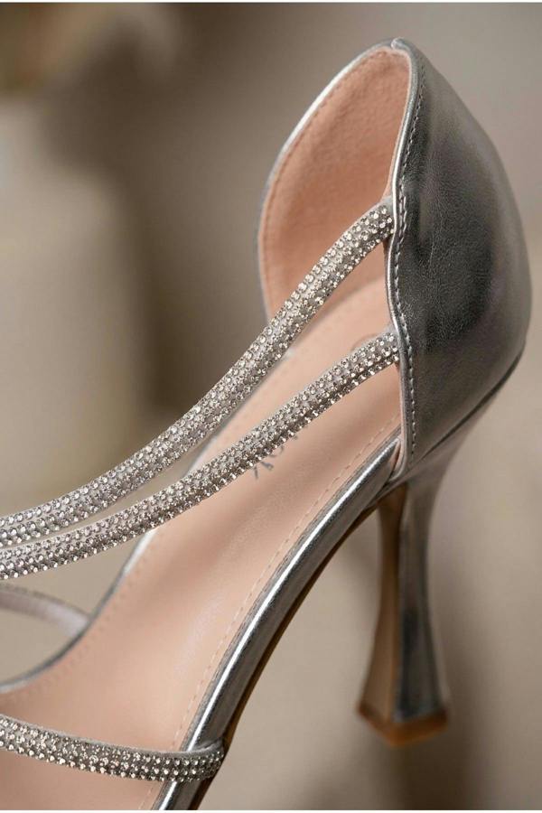 Thora Metallic Silver Rhinestone Strap Sandals - Silver