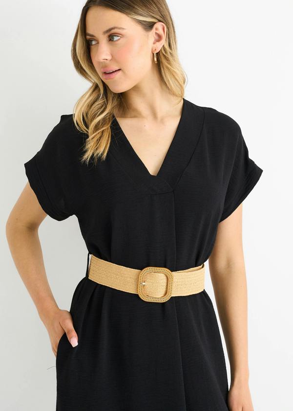 Gini London Black Air Flow Belted Oversized Dress