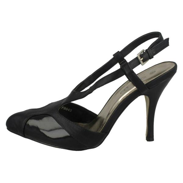 Spot On Ladies Spot On Heeled Ankle Sling Pointed Toe Court Shoes