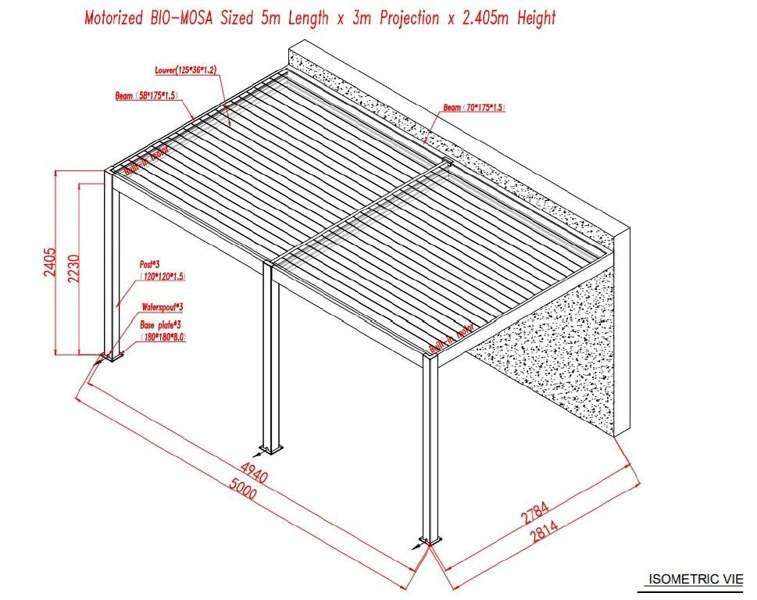 Ocean Designs Sagres 5m x 3m Wall Mounted Pergola