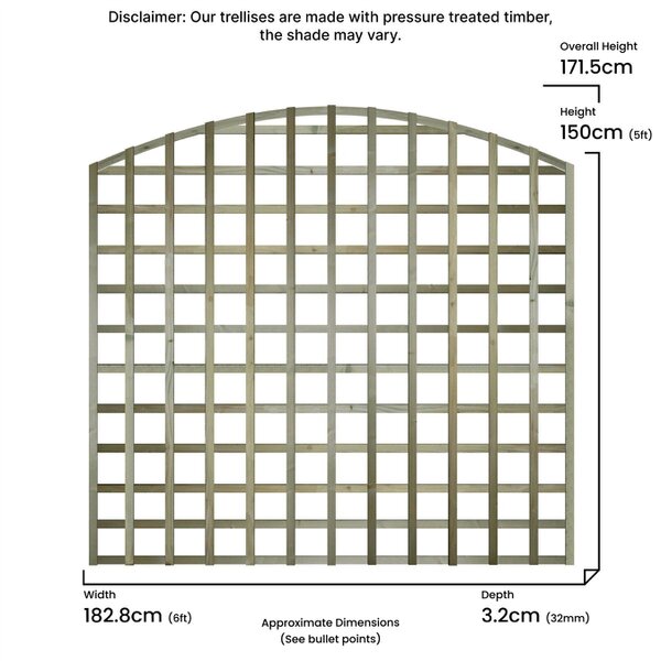 Premier Garden Supplies Standard Arch Top Fence Panel Topper 6ft x 1-5ft Garden Trellis Arched Privacy Lattice Panels for Fencing, Pergola & Patio - Wood - 3, 4 or 5 - 5 Pack Height: 5ft x Width: 6ft (182.8cm) x 5 Pack
