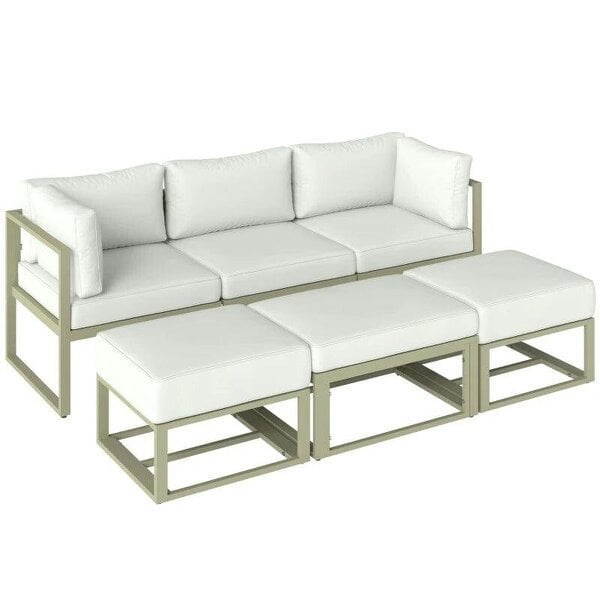 Garden Daybed, 6 Piece Outdoor Sectional Sofa Set, Aluminium Patio Conversation Furniture Set with Coffee Table