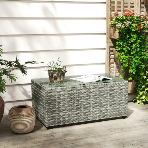 Wyld Haus Vimi 90cm Rattan Light Grey Glass Top Side Table