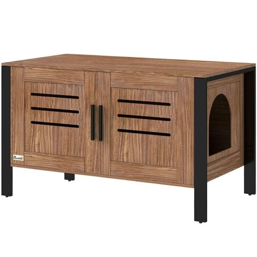 Cat Litter Box Enclosure with Tall Legs, Scratching Board, Double Doors, Ventilation Holes, 80 x 45 x 50 cm, Dark Brown