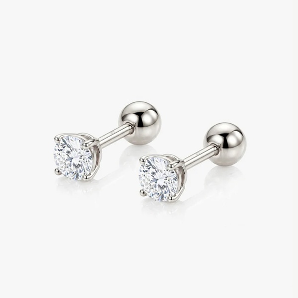 MUCHV 3, 4 or 5mm Solitaire Round Stone Earrings - Screw Back