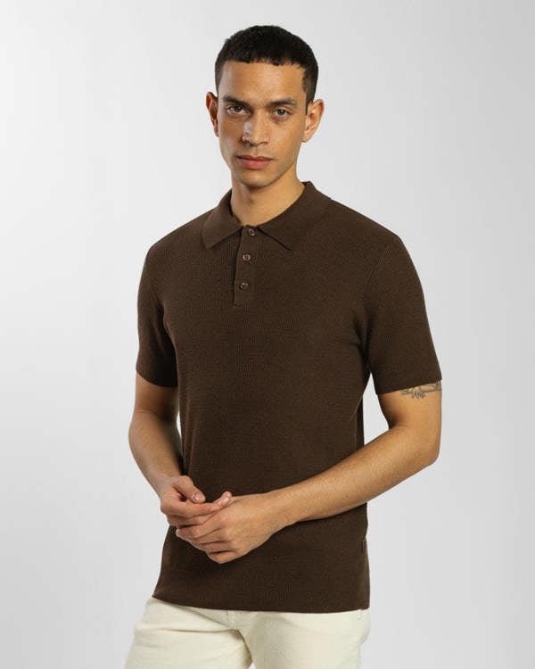 Steel & Jelly Waffle Textured Knitted Polo Shirt