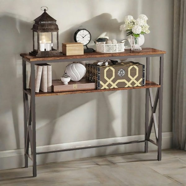 Rafaelo Mobilia Industrial Console Table With 2 Shelves Rustic Brown