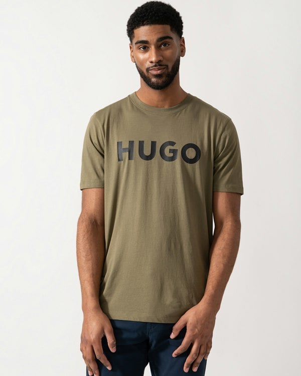 Model wearing a HUGO Dulivio Mens T-Shirt in Open Green