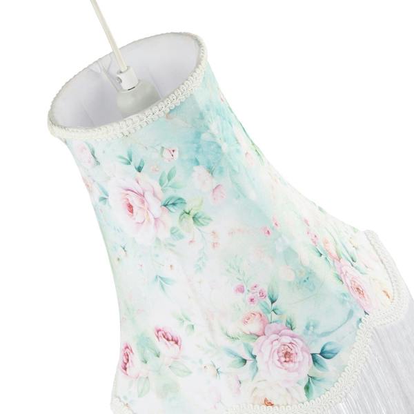 Victorian Styled Vintage Tall Teal and Green Lampshade with Pink Roses Image 3