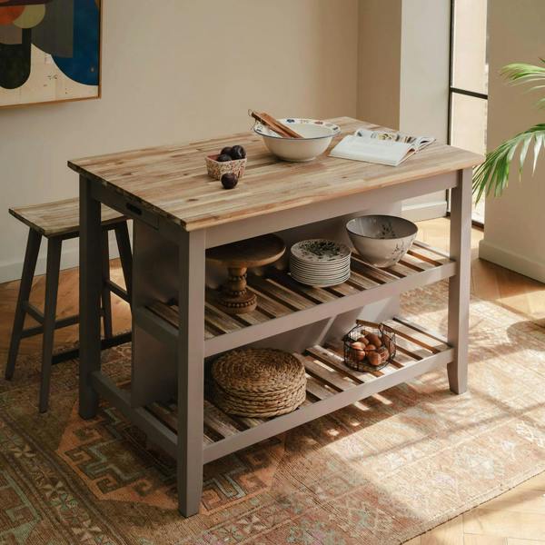 Statement Furniture Florence Breakfast Bar Kitchen Island with Shelves