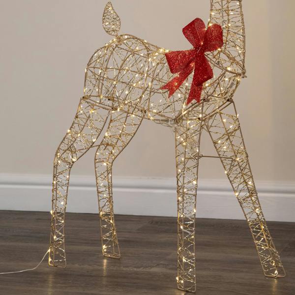 Samuel Alexander 1m Light up Gold Twist Christmas Standing Reindeer with 300 Warm White LEDs