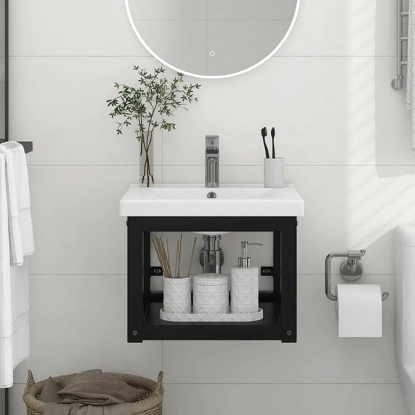 Berkfield Wall-mounted Bathroom Washbasin Frame Black 40x38x31 cm Iron
