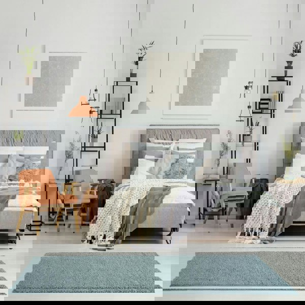 Shaggy duck egg blue rug high quality, thick pile 30 mm, easy to clean.