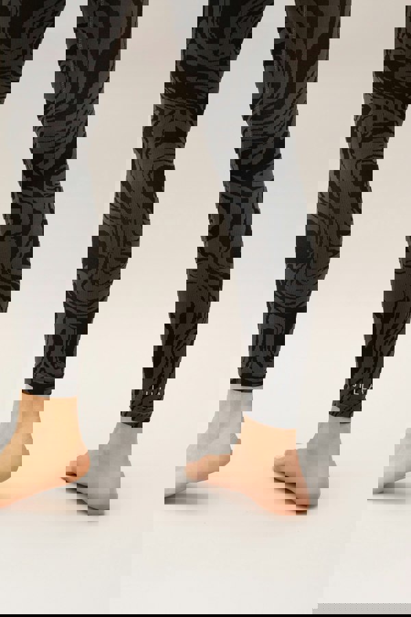 Black grey charcoal recycled seamless marble jacquard print full length high rise sculpting compressive leggings for yoga, pilates, barre, spinning, running, cycling and exercise.