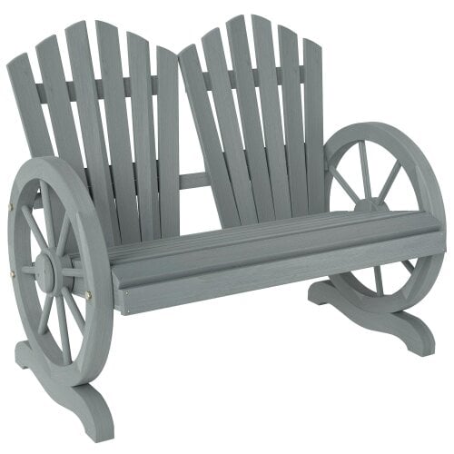 Wyld Haus Zittuso Fir Grey Wood Garden Loveseat With Wagon Wheel Style Armrests