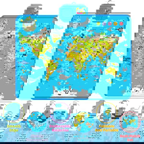 deAO Toys Interactive Talking World Animal Map for Kids 105+ Animal Sounds & Facts Educational Touch Poster Toy Learn Geography Animals & Fun Quizzes