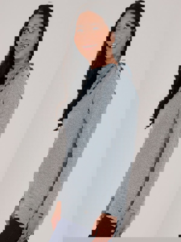 PennyPlain Zip Cowl Neck Rib Top - Glacier