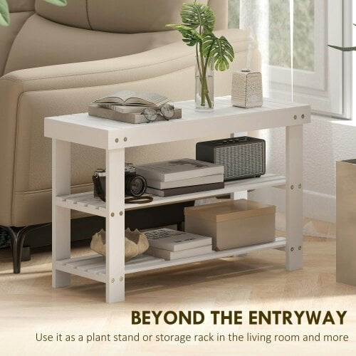 Wyld Haus Riyo White Bamboo 2 Tier Shoe Storage Bench