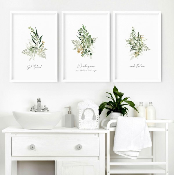 Bathroom prints for wall | set of 3 Boho Greenery wall art