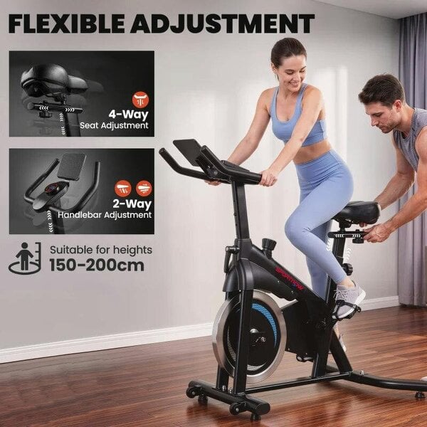 Exercise Bike, Indoor Stationary Bike with Smart APP, 0-100% Magnetic Resistance, Adjustable Seat & Handlebars, Wheels