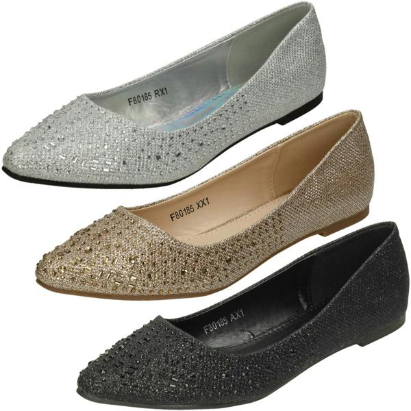 Anne Michelle Ladies Anne Michelle Diamante Flat Ballet Shoe