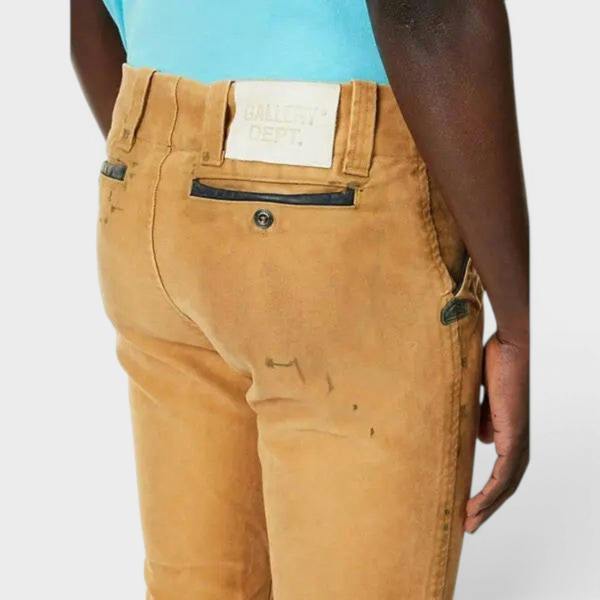 Gallery Dept. Broadway Paint Splatter Slim Fit Jeans Tan Brown