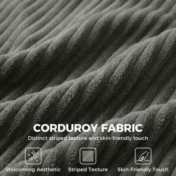 3 Seater Sofa with Wide Seat, Corduroy Fabric Couch with Deep Seat, Spring Cushion, Light Grey
