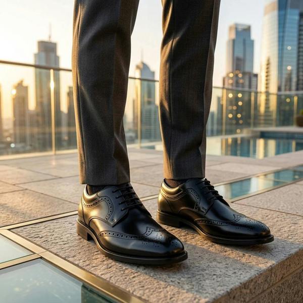 Paul Andrew Cambridge - Men's Black Wingtip Brogue Derby Shoes