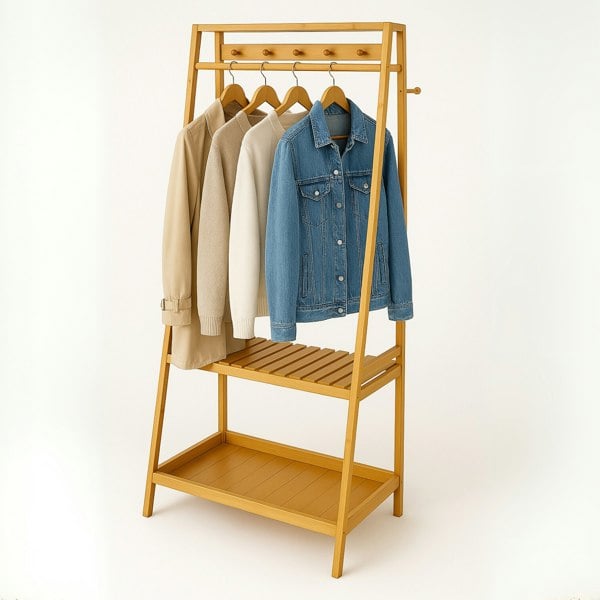 BMBO Wooden Clothes Rail With 2 Shelves