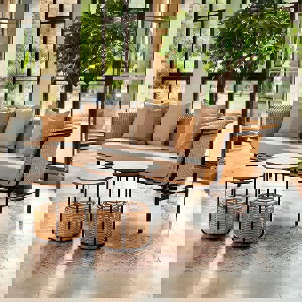 Budron Rattan Outdoor Armchair, Beige Cushion, Clearance-Sofas-Weilai Concept-Weilai Concept