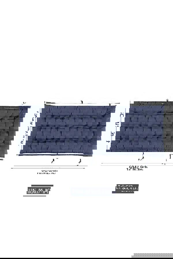 Living and Home 160x50cm Dark Blue Outdoor Sun Lounger Cushion with Slip-Over Back & Side Tie Straps