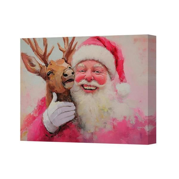 Benjamin Tate Design Festive Santa Claus And Reindeer Canvas Wall Art Print For Holiday Home Decor