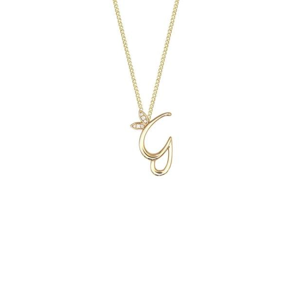 Say It With Winged Diamond Initial Necklace - Yellow Gold