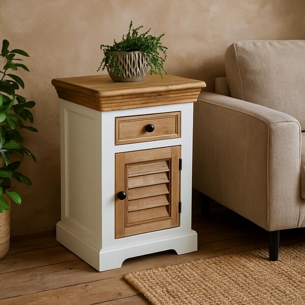 Wyld Haus Alington White and Natural Mango Wood Bedside Cabinet With Drawer and Door